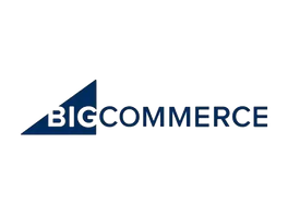 BigCommerce logo in blue on a black background. BigCommerce. E-commerce platform.