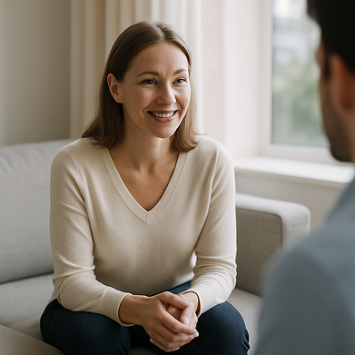 Smiling woman in therapy session