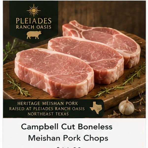 Pleiades Ranch Oasis Campbell Cut Boneless Meishan Pork Chops - Heritage Meishan Pork
