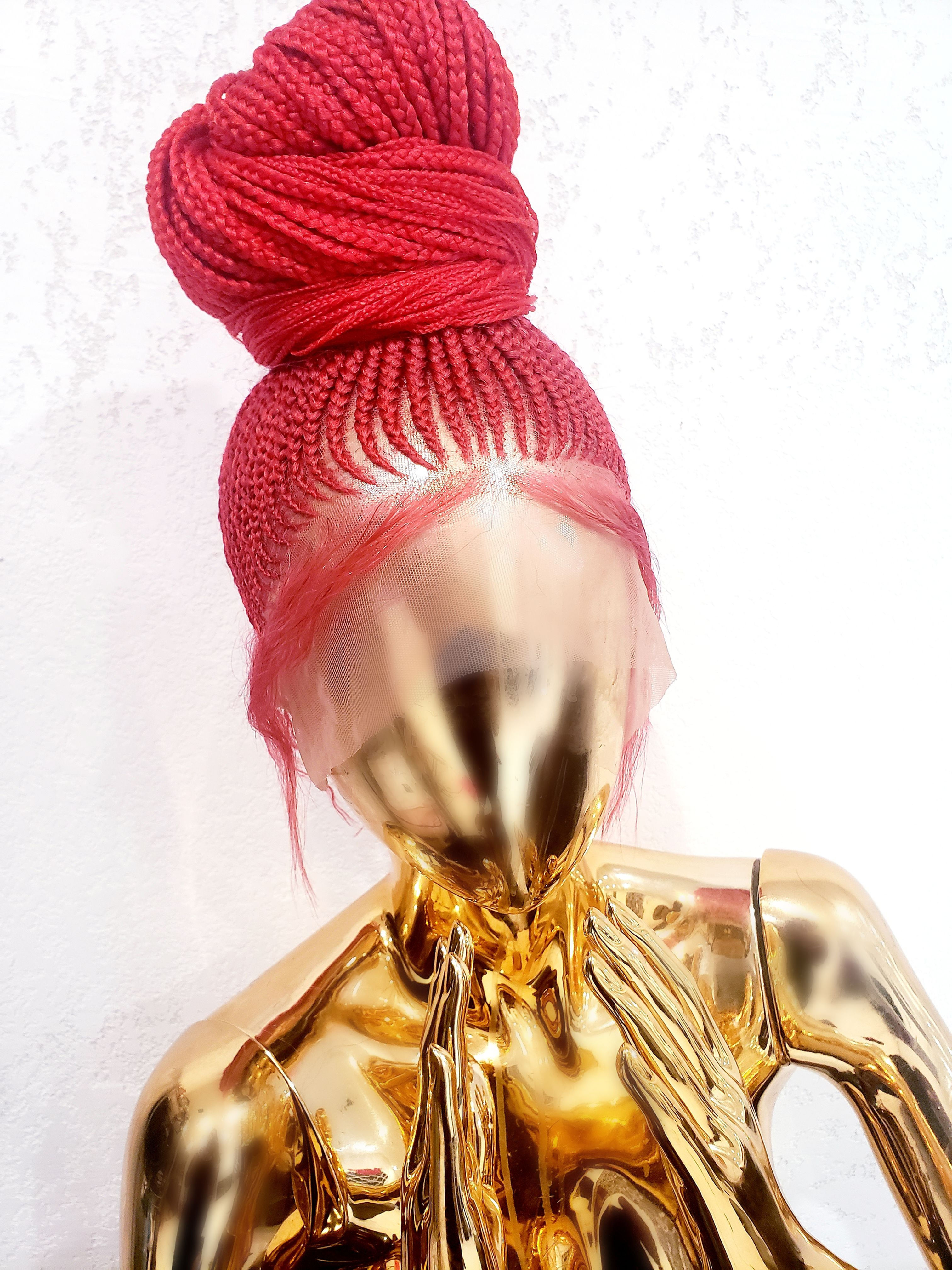 Hot Red Full Lace Braided Pony 32in