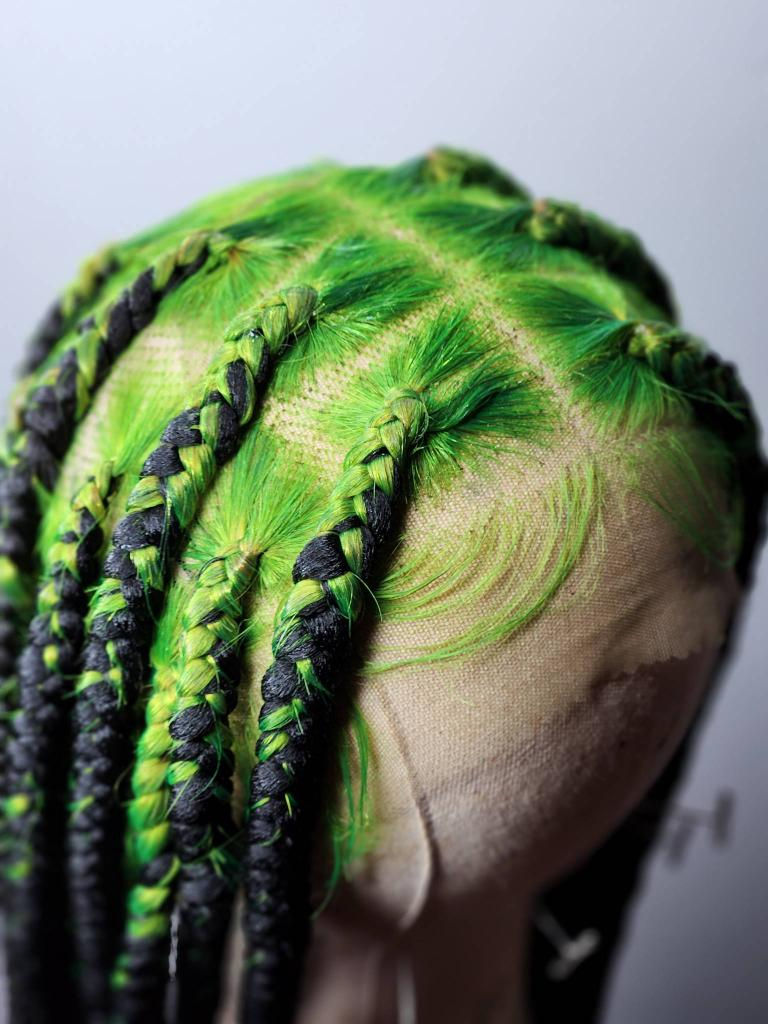 Thumbnail: Neon Green  Roots / Black Ombré  Knotless Braided Wig  