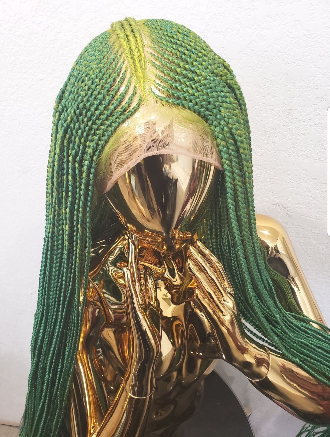 Custom Green Tribal Style 4 Full Lace Braided Wig 