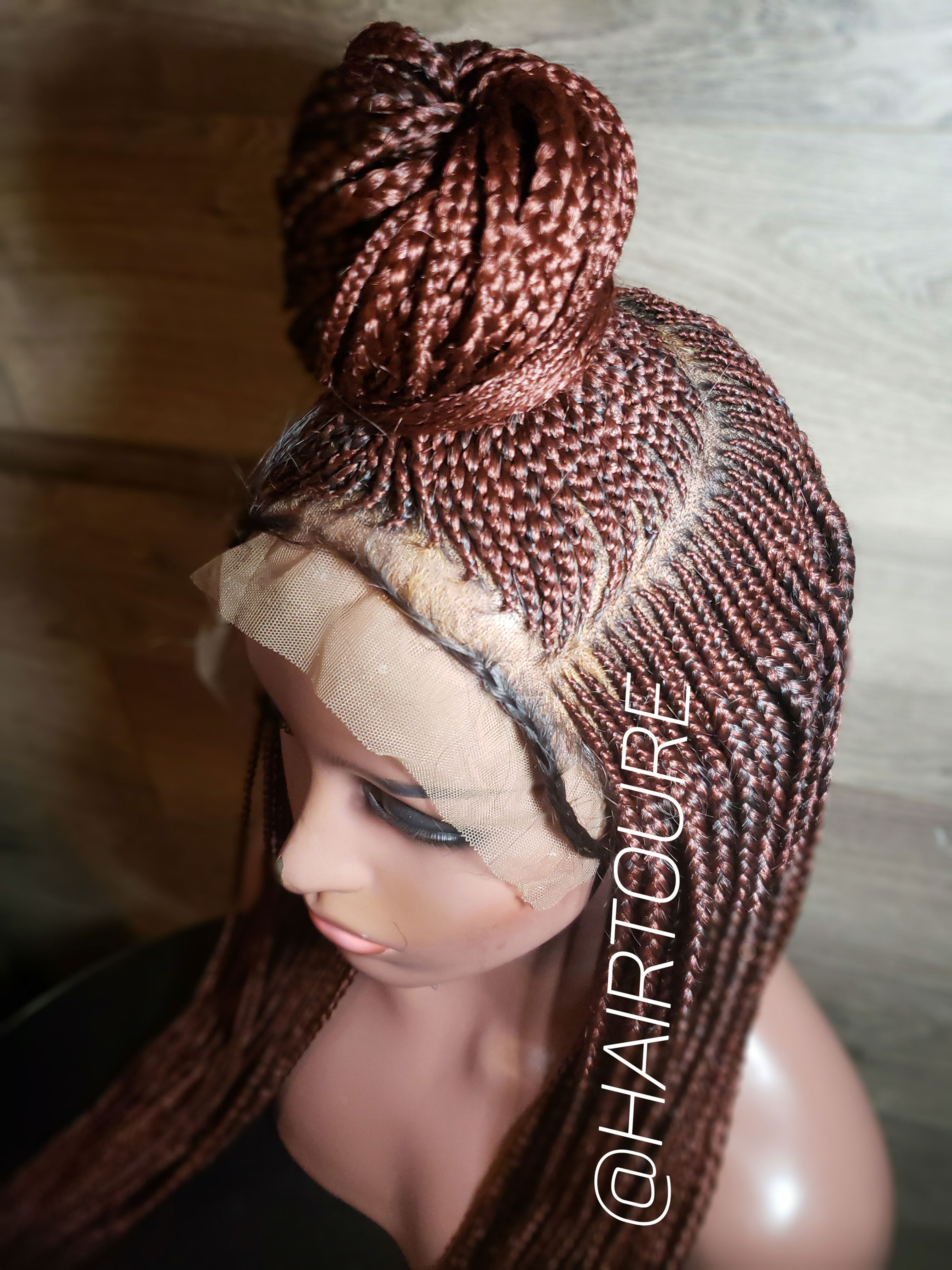 Dark Burgandy Center Pony Front Lace Braided Wig