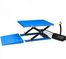RECORD low profile electric powered static lift table for safe and easy load positioning with reduced closed height.
