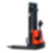 CLC10H Fully Powered Wrapover Stacker lifting Euro pallet in narrow aisle.