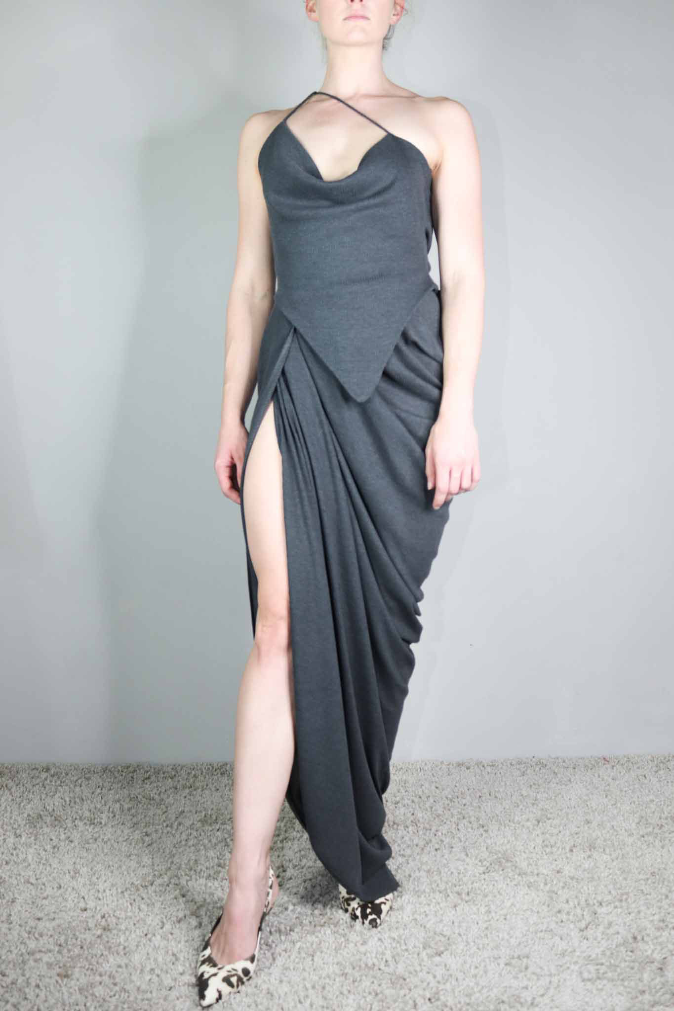 SAMPLE draped rib skirt with slit