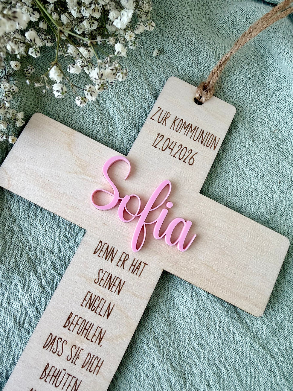 Miniaturbild: Personalisiertes Holzkreuz zur Kommunion mit Name