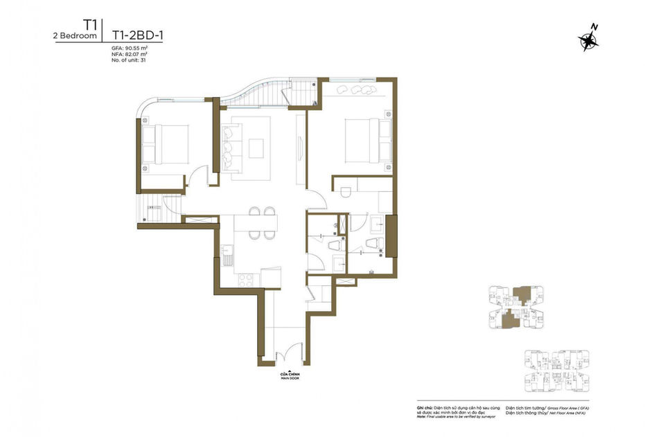 Layout thiet ke can 2PN phong ngu thap T1