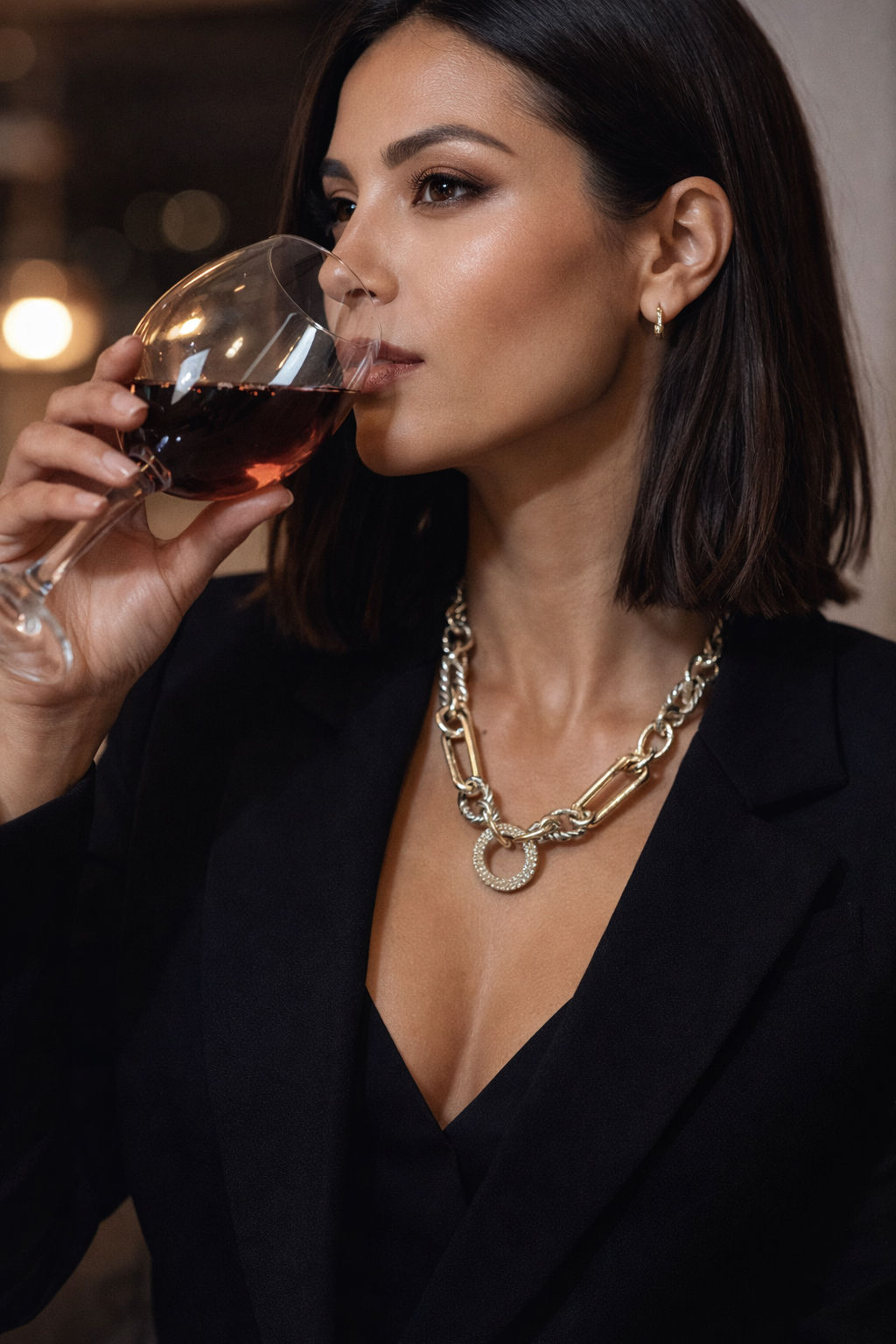 Two-Tone Circle CZ Necklace – Gold & Silver Interlocking Pendant Chain 