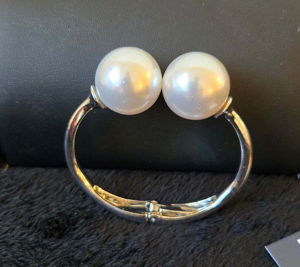 Thumbnail: White Pearl Statement Bangle – Modern Open-Cuff Bracelet