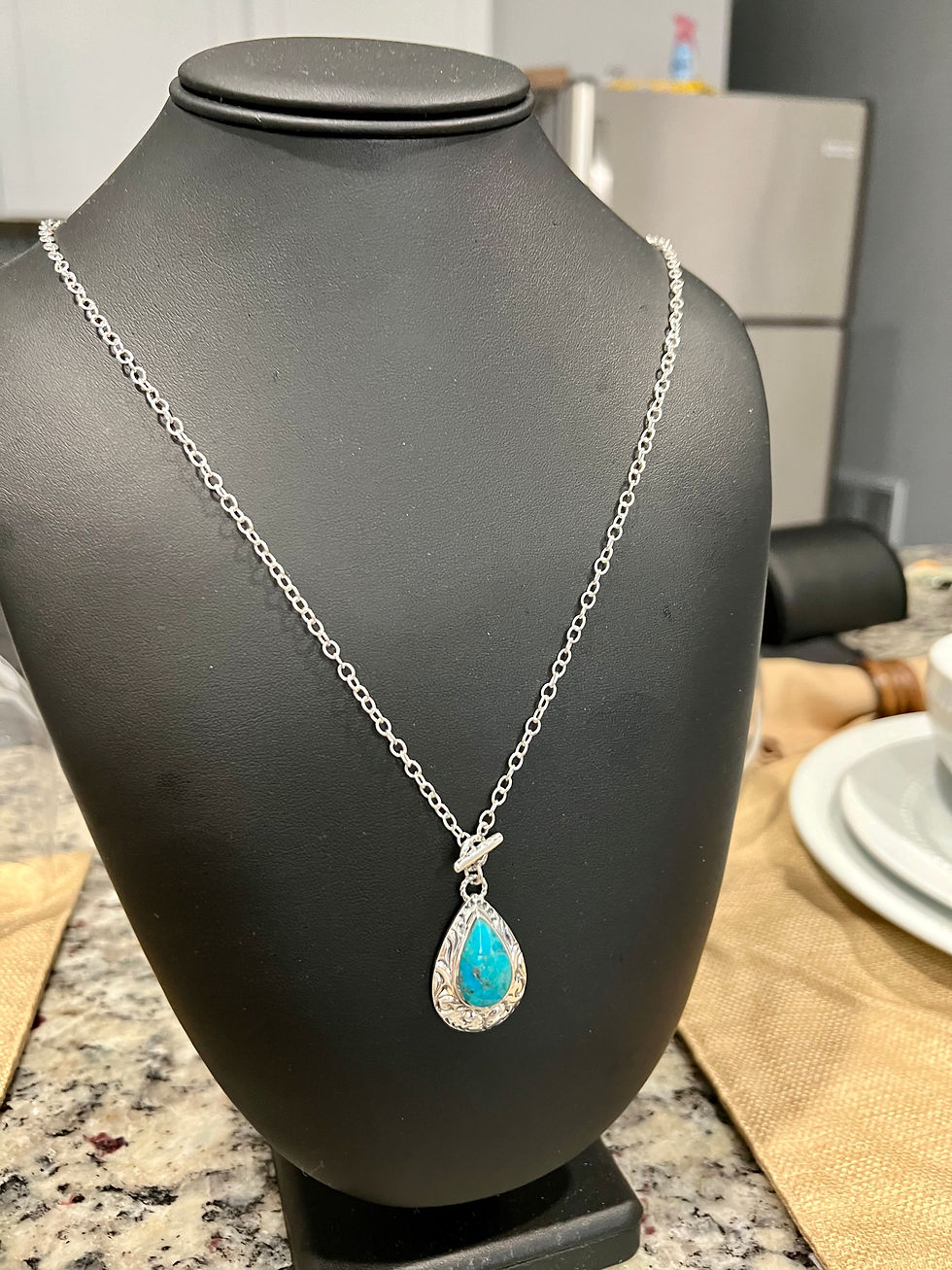 Thumbnail: Silver Toggle Necklace W/Tourquise Pendant