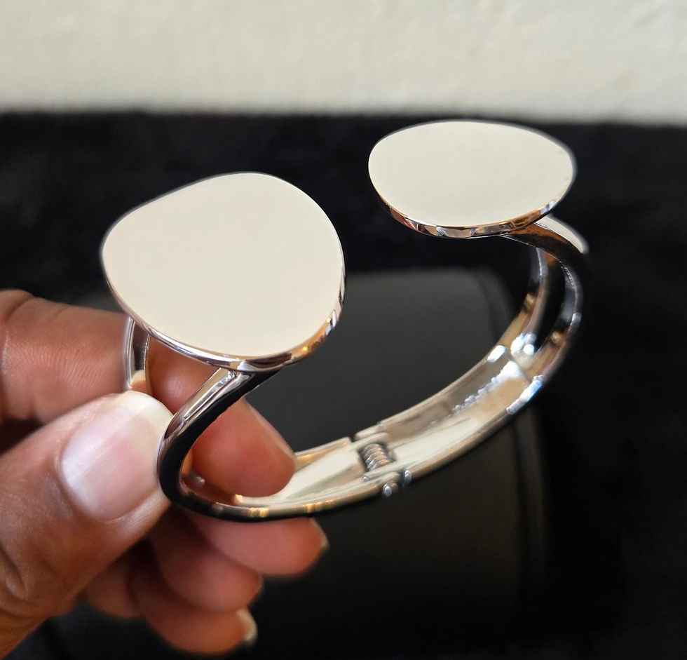 Miniatura: Silver Double Circle Bangle – Modern Dual Disc Statement Bracelet