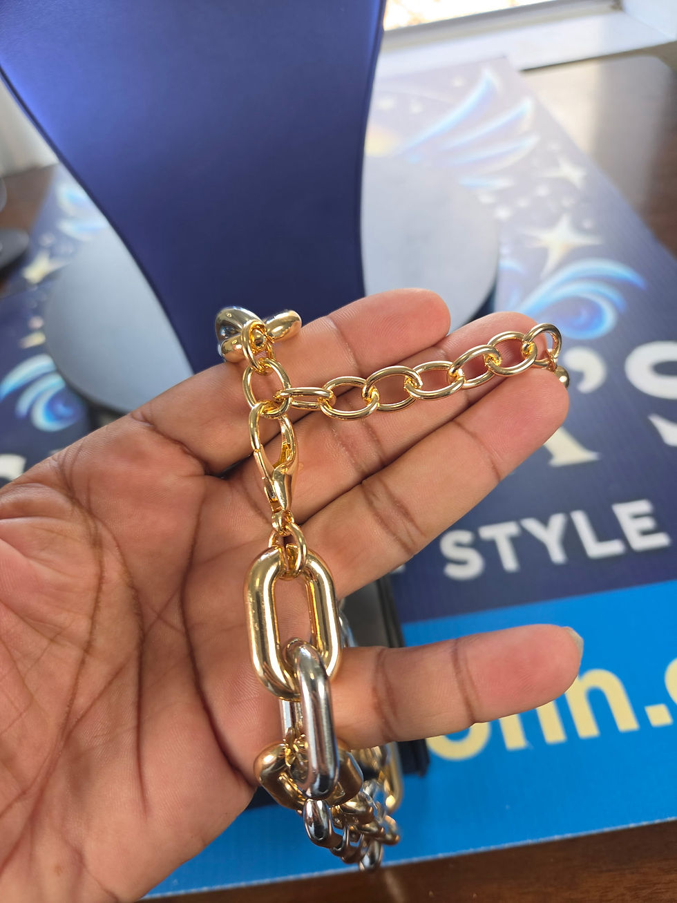 Thumbnail: Sheila's Two-Tone Link Chain Necklace – Gold and Silver Chunky Statement 
