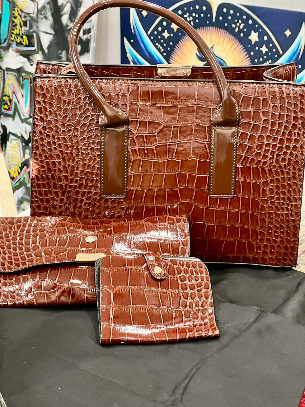 Miniatura: Retro Luxe Croc-Embossed Large Capacity Handbag & Wallet Set