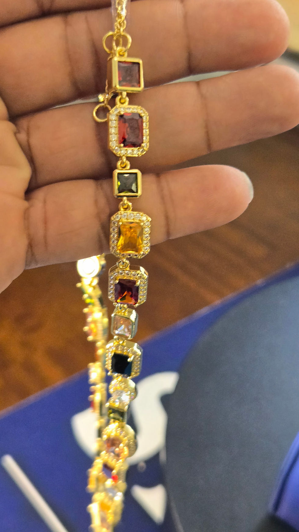 Miniatura: Sheila’s Golden Mosaic Multi Colored Gemstone Necklace & Bracelet Set 