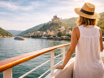 A solo women standing on a river cruise ship sun deck 