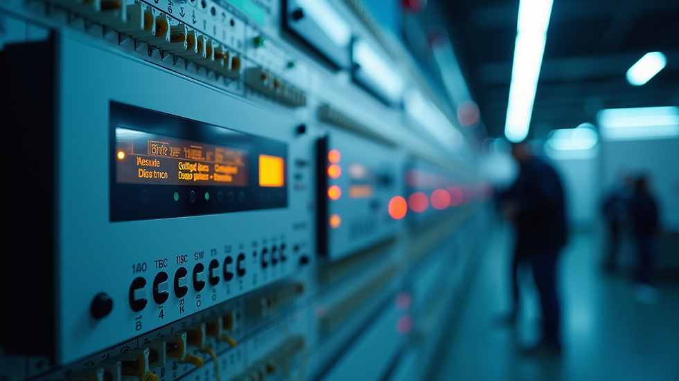 Eye-level view of a KNX control panel with multiple connected devices