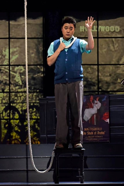 Ernesto (Ji-Min Park) attempting to hang himself; photo by Ben Torres.