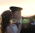Newly wed couple posing for pictures on a bridge near Christie's of Genessee in Golden, Colorado