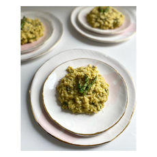 Risotto de trigueros y judías verdes con pecorino romano