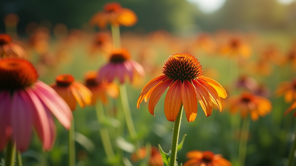 Close-up view of colorful coneflowers blooming in a garden bed