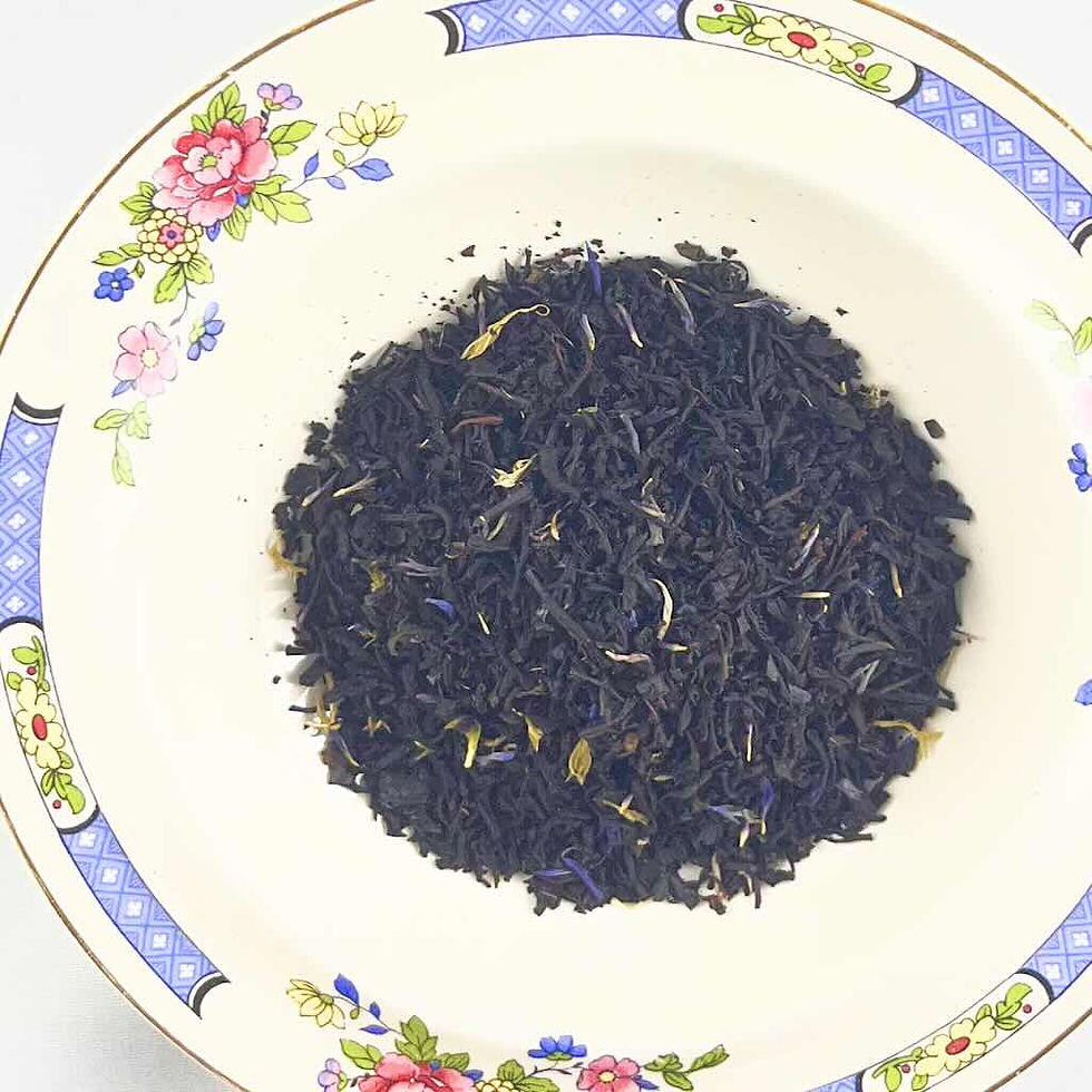 té negro Earl Grey Blue con flores de aciano azul