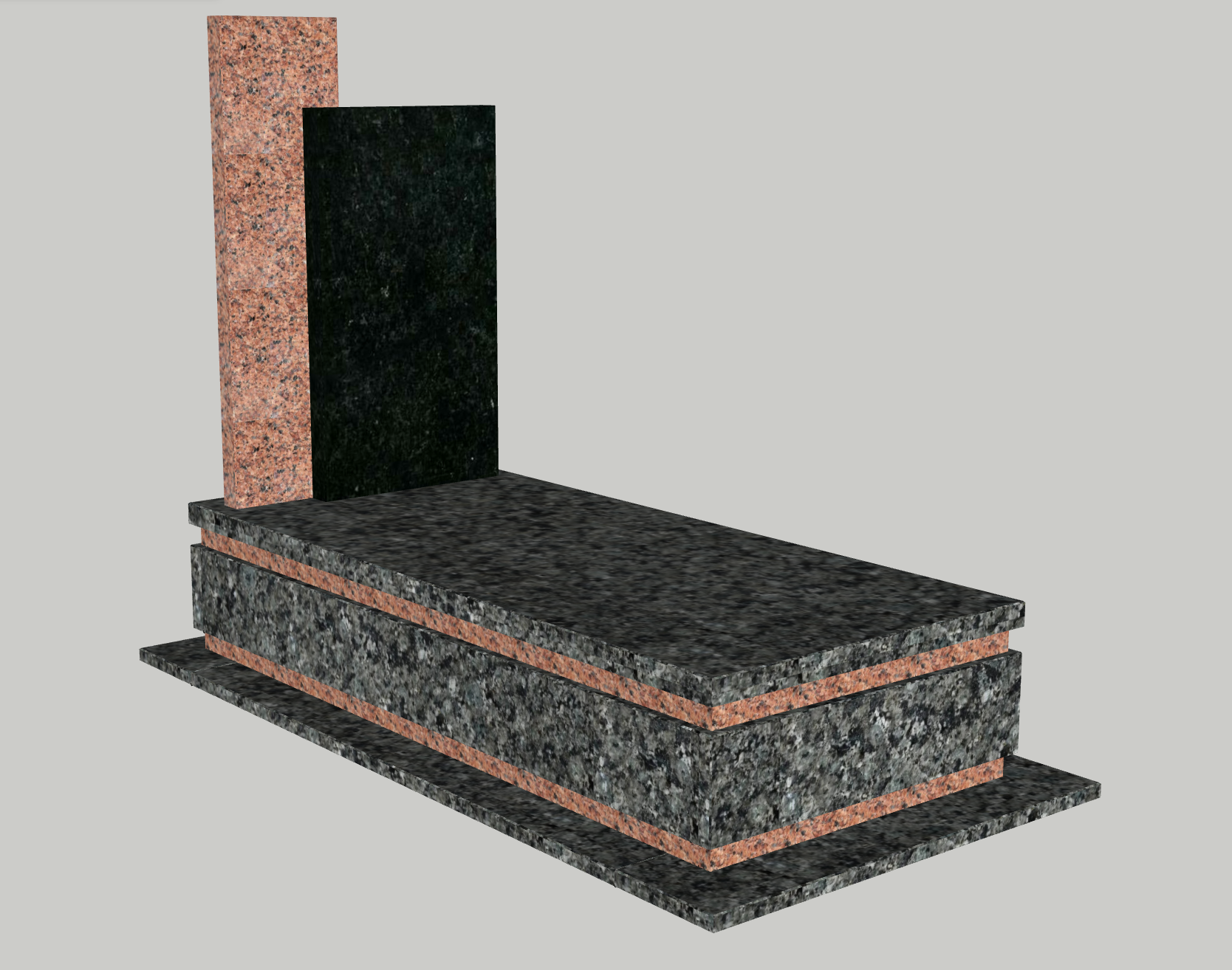 Single monument 200x100cm made of Chovnov granite, Buka gabbro, Liznik granite