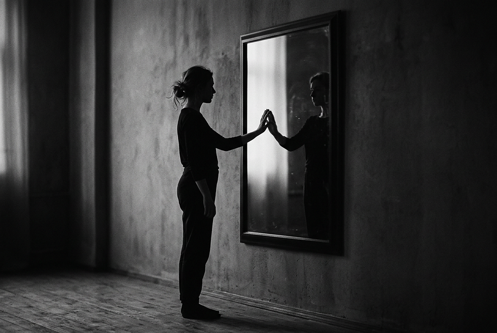 Silhouette face au miroir-exploration de soi et intimité