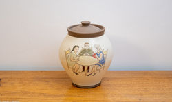 Stoneware Sgraffito Lidded Jar