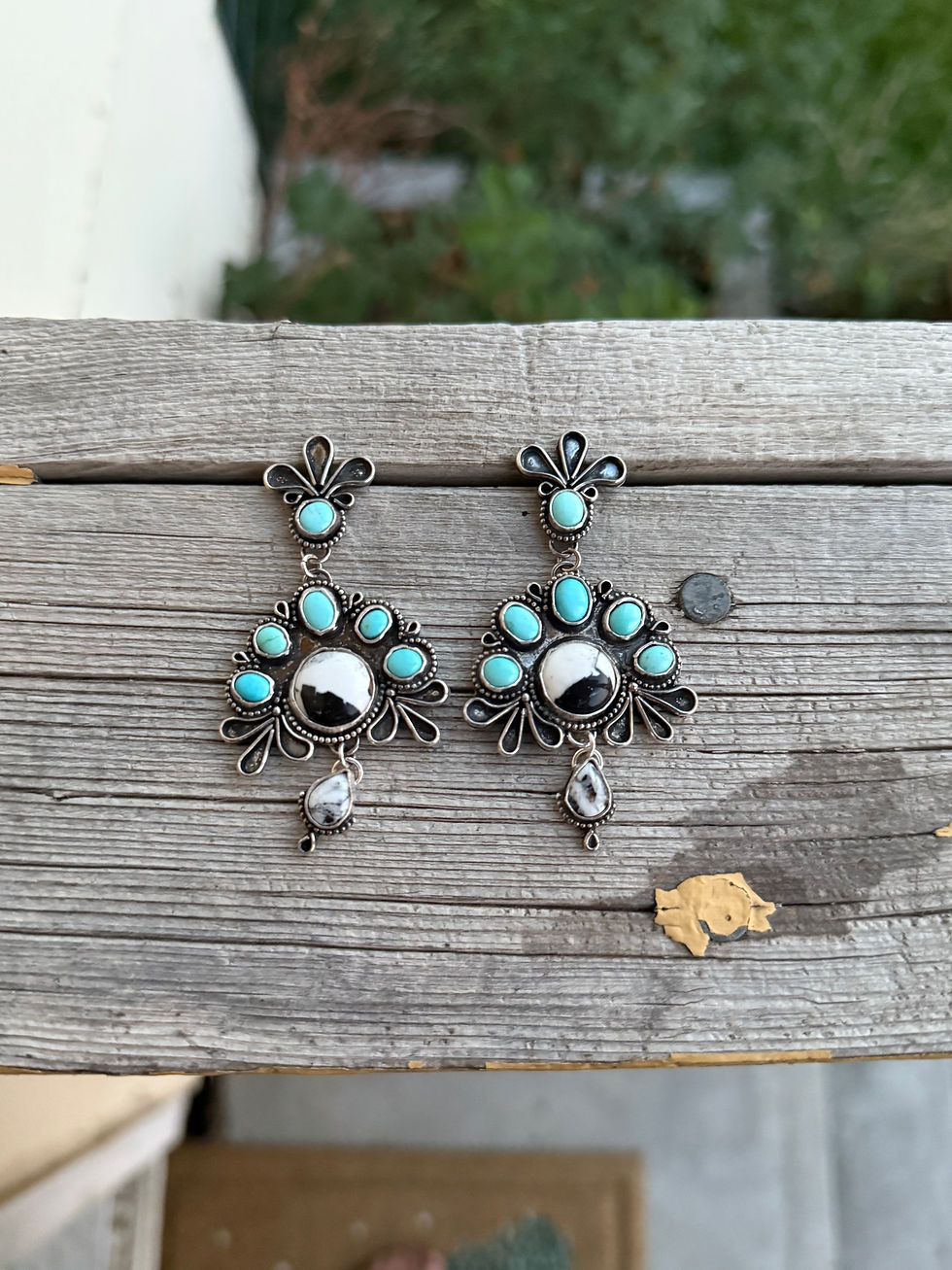 Thumbnail: Chunky Blossom Earrings - White Buffalo & Zach. Treat Turq