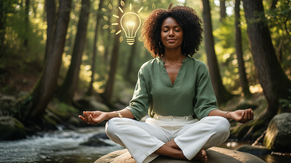 Close-up view of a woman meditating outdoors in nature