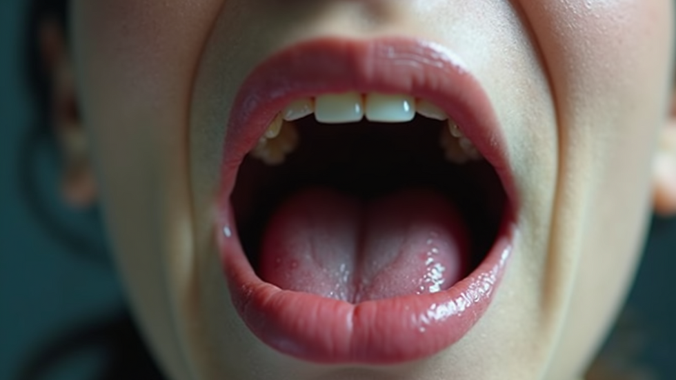 Eye-level view of a throat model showing inflamed tonsils