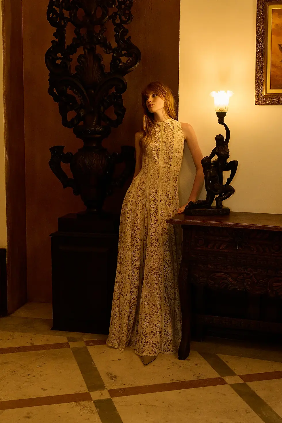 Miniatura: Vestido longo em renda entremeios Daisy LN Brand off white