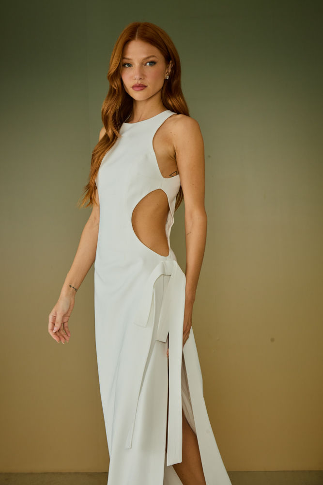 Miniatura: Vestido longo Aurora fenda lateral off white Fabulous Agilita Al Mare