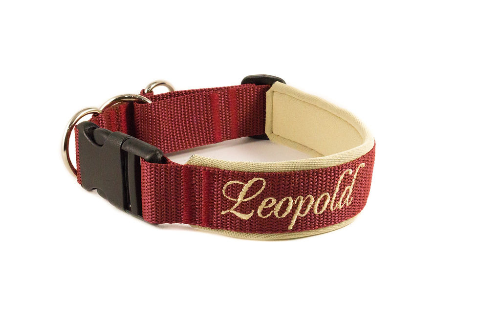 Miniaturbild: Besticktes Hundehalsband, Bordeaux-Beige, Verschluss Alu / Edelstsahl