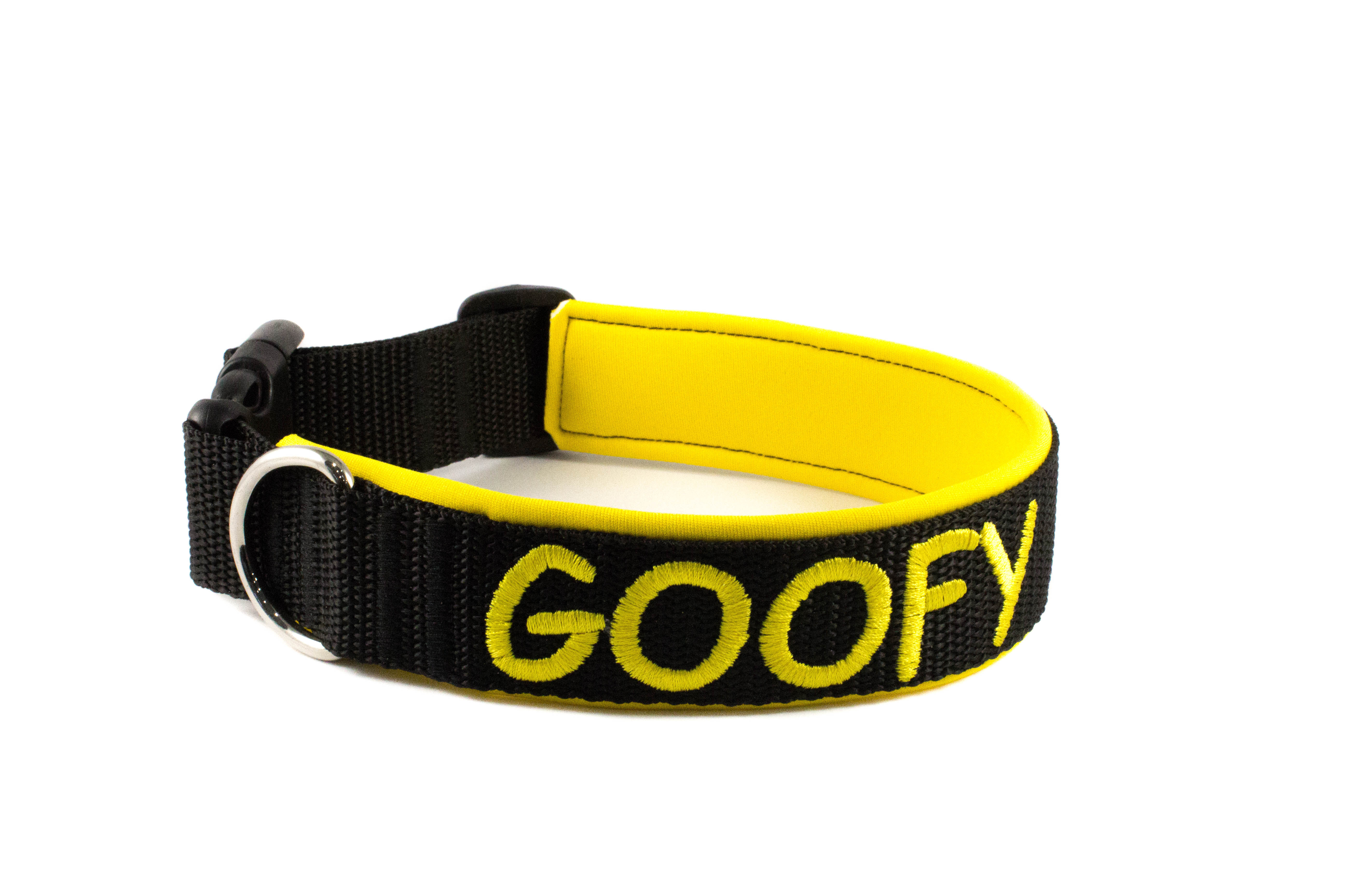 Besticktes Hundehalsband, Schwarz-Gelb