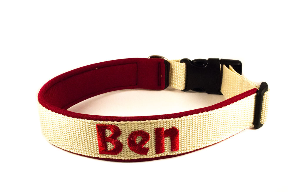 Miniaturbild: Besticktes Hundehalsband, Beige-Bordeaux