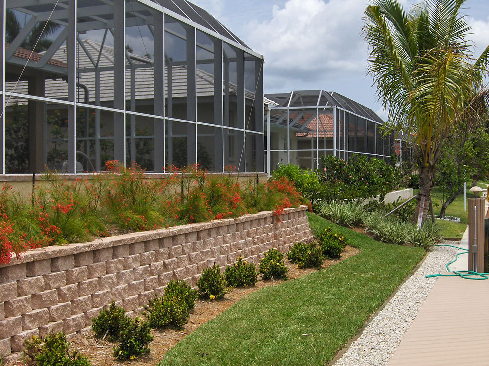 Retaining Wall, Landscape, Sod and Shell Path