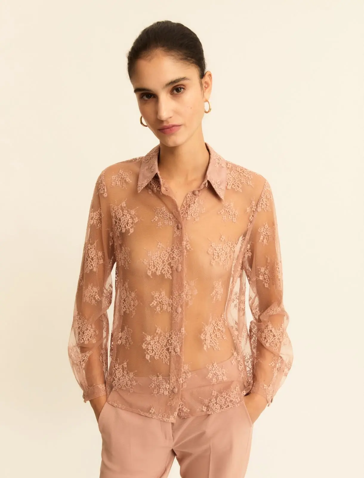 EMME - CAMICIA IN PIZZO CHANTILLY - MALVA