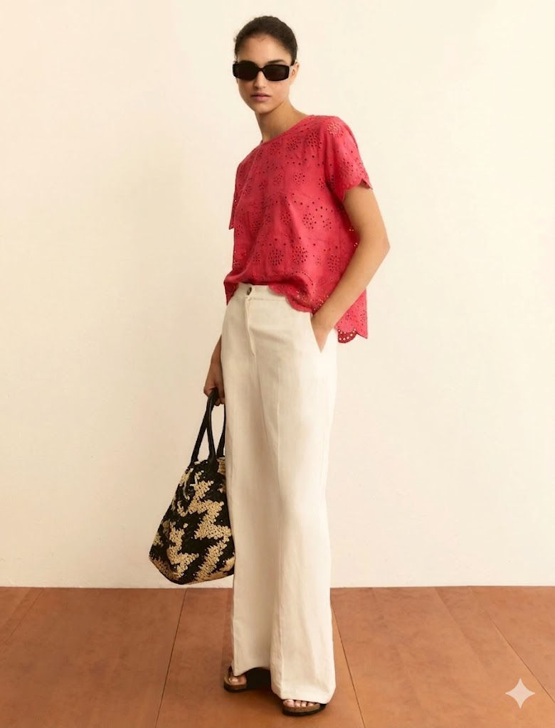 Miniatura: EMME  -   T-SHIRT IN SANGALLO CON RETRO IN JERSEY