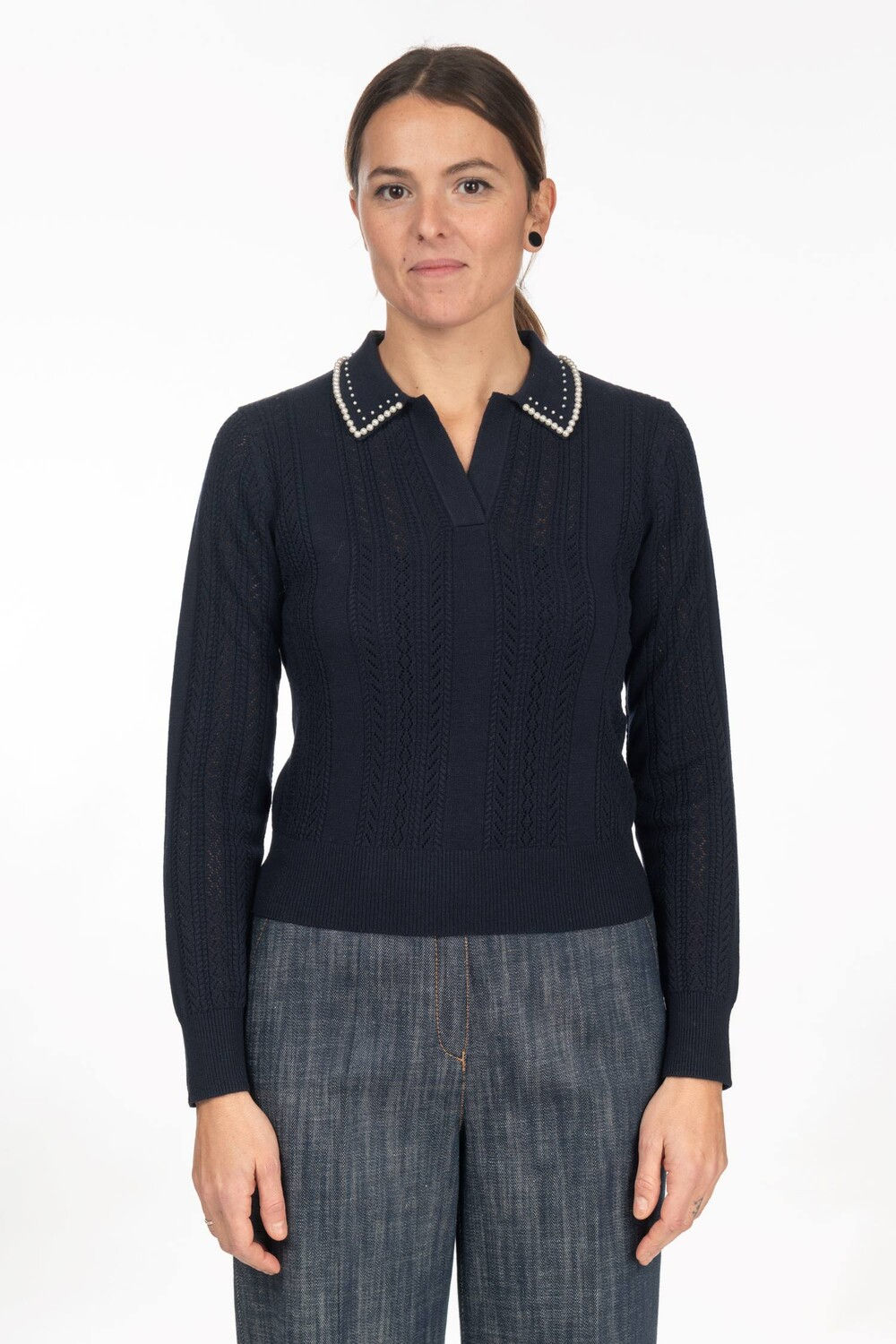 DIANA GALLESI MAGLIA A POLO CON PUNZONATURE