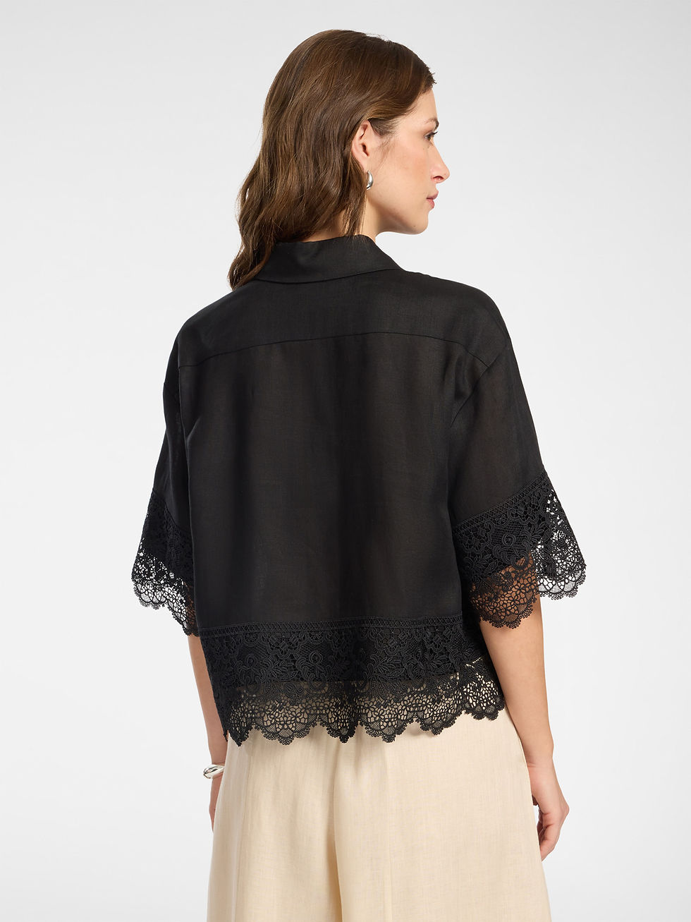 Miniatura: ELENAMIRO' -  Camicia in lino con pizzo
