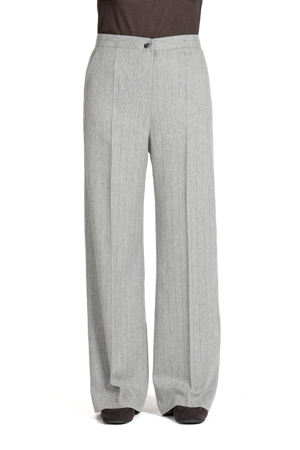 DIANA GALLESI - PANTALONE IN FLANELLA GESSATA PAILLETTES