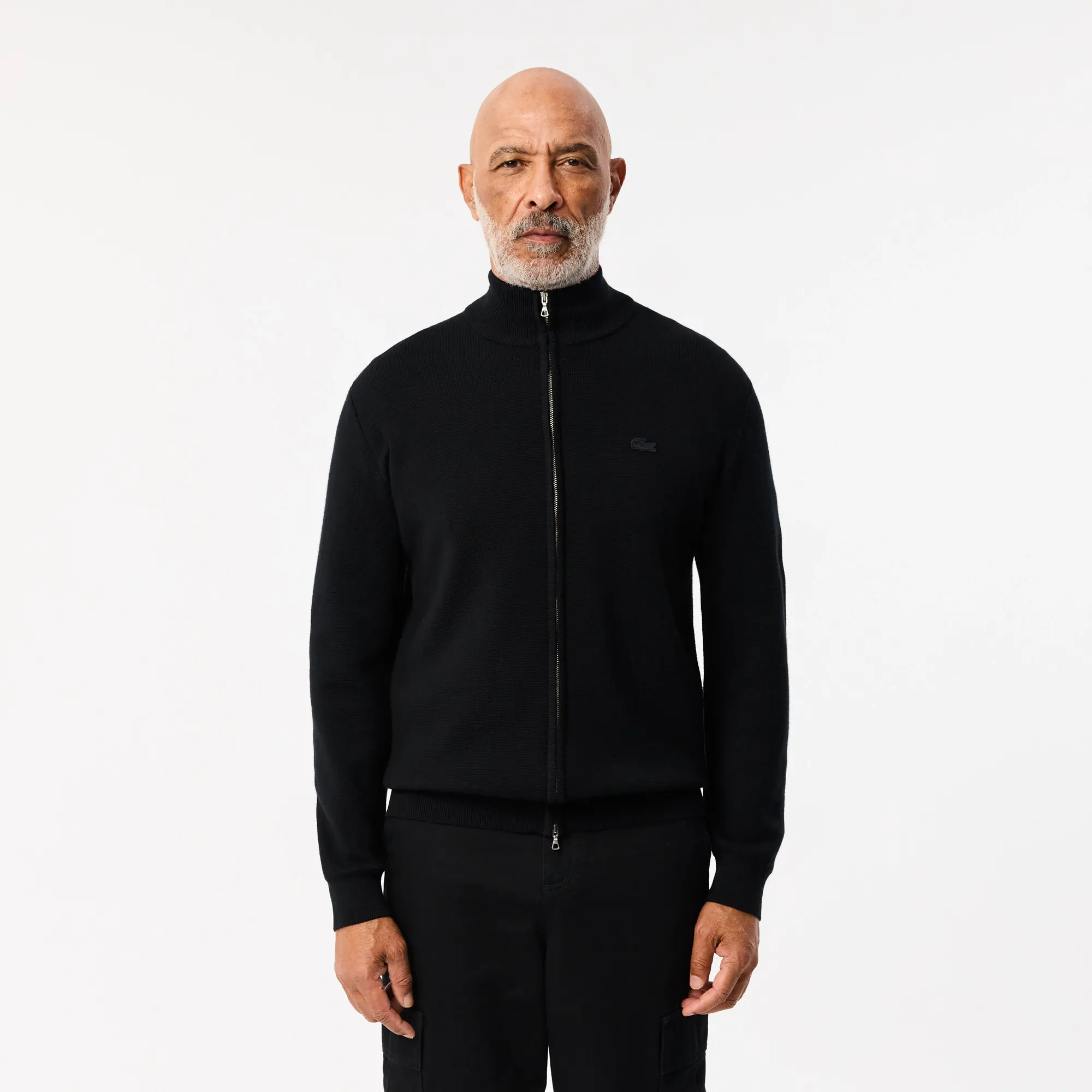 LACOSTE Cardigan da uomo di lana con collo alto e zip