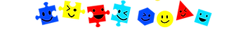 figuras geométricas de rostos sorridentes nas cores do autismo