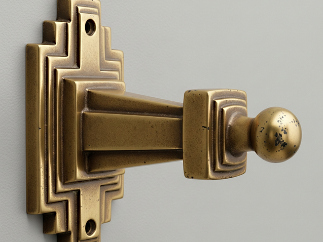 Craftacks Antique Brass Wall Hook British Art Deco Pattern