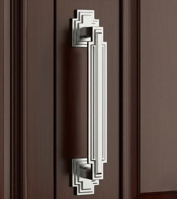 Door Pull Handle-Geometric Art Deco Brushed Silver Finish By Craftacks