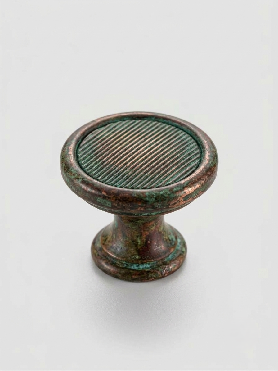 Thumbnail: Modern Ribbed Round Cabinet Knob – Natural Patina Finish