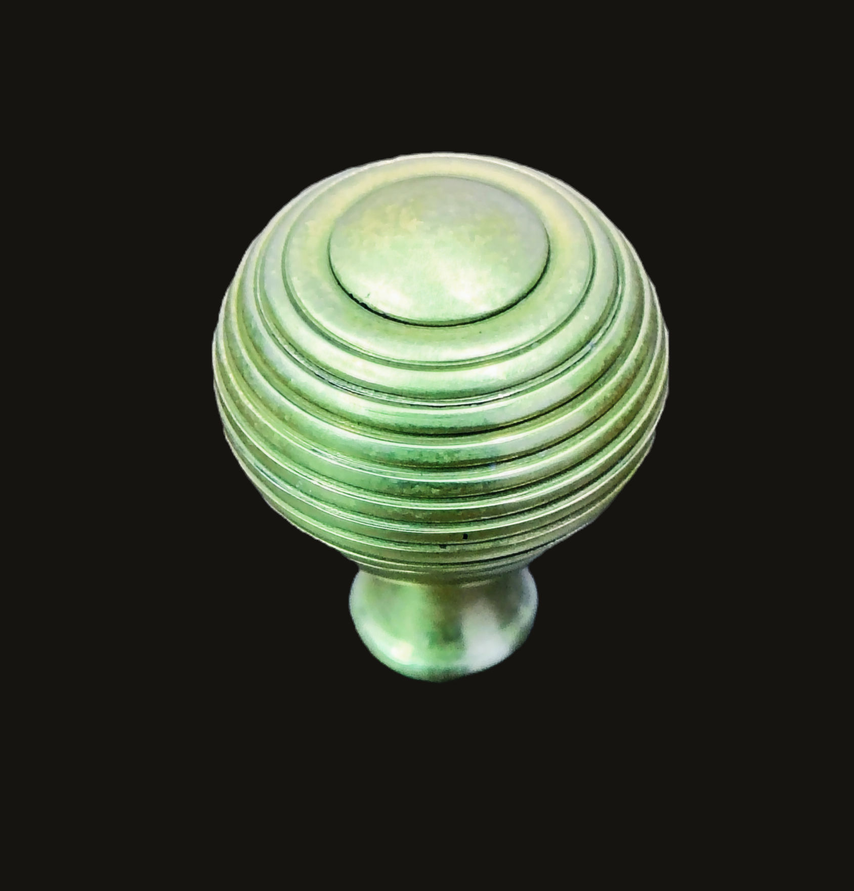 Kitchen Cabinet Knob Circular Reed Pattern Aged Brass