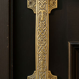 Vintage Brass Door Pull Handle Geometric Pattern